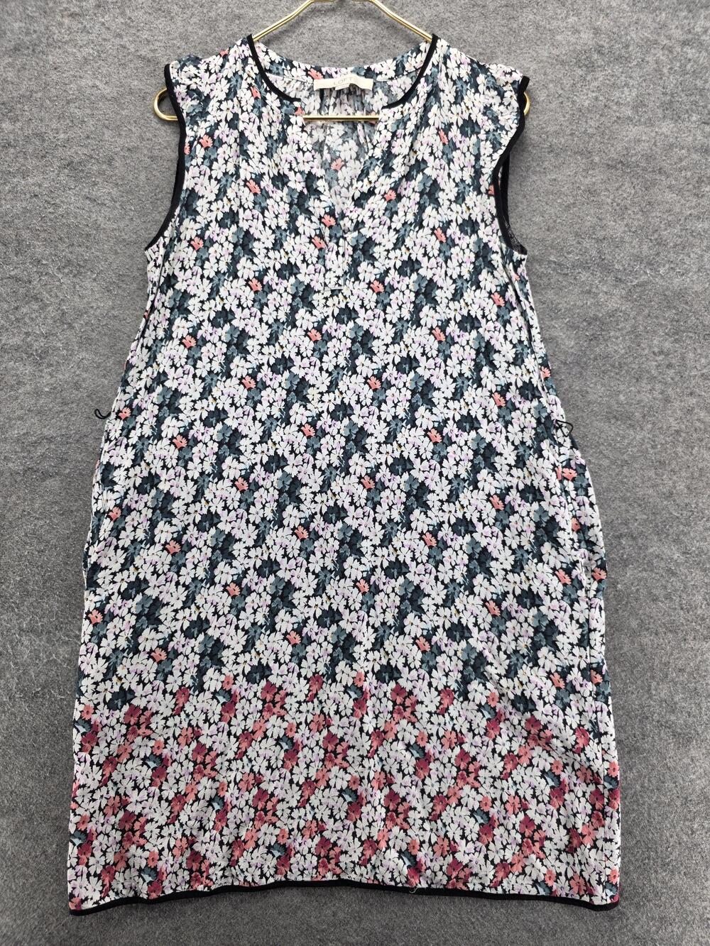 LOFT Dress Womens Medium Black White Pink Floral Sleeveless Rayon Shift Spring